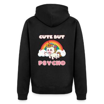 Cute but Psycho Unicorn - Unisex Premium Organic Zip Hoodie - black - Back - Nico (187cm)