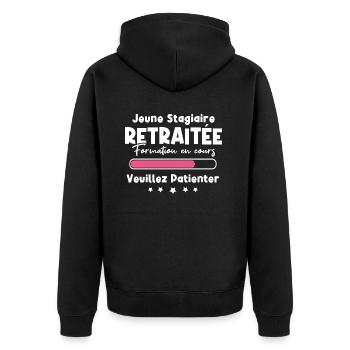 Jeune stagiaire retraitée formation en cours - Veste à capuche bio Premium Unisexe - noir - Dos - Nico (187cm)