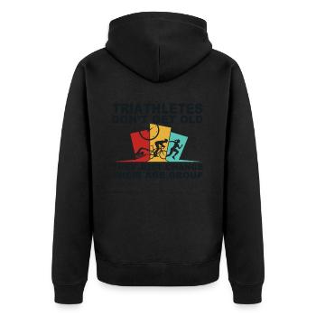 Lustiges Triathlon Design Triathleten Schwimmen Rad Laufen - Unisex Premium Bio Zip Hoodie - Schwarz - Hinten - Nico (187cm)