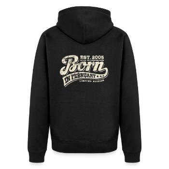 Born in February 2005 - Geburtstag - Geschenk - Unisex Premium Bio Zip Hoodie - Schwarz - Hinten - Nico (187cm)