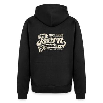 Born in February 1995 - Geburtstag - Geschenk - Unisex Premium Bio Zip Hoodie - Schwarz - Hinten - Nico (187cm)