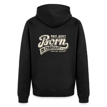 Born in February 2007 - Geburtstag - Geschenk - Unisex Premium Bio Zip Hoodie - Schwarz - Hinten - Nico (187cm)