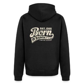 Born in March 1965 - Geburtstag - Geschenk - Unisex Premium Bio Zip Hoodie - Schwarz - Hinten - Nico (187cm)