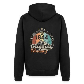 Legenden geboren im Februar 1944 Geschenk zum 80. Geburtstag - Unisex Premium Bio Zip Hoodie - Schwarz - Hinten - Nico (187cm)