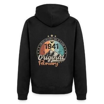 Legenden geboren im Februar 1941 Geschenk zum 83. Geburtstag - Unisex Premium Bio Zip Hoodie - Schwarz - Hinten - Nico (187cm)