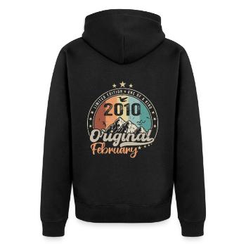 Legenden geboren im Februar 2010 Geschenk 14 Jahre - Unisex Premium Bio Zip Hoodie - Schwarz - Hinten - Nico (187cm)