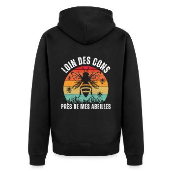 Loin des cons près de mes abeilles apiculteur - Veste à capuche bio Premium Unisexe - noir - Dos - Nico (187cm)