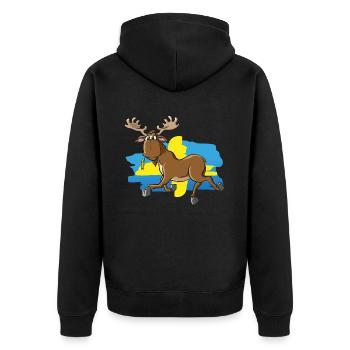 Lustiger Elch mit Schwedenflagge - Unisex Premium Bio Zip Hoodie - Schwarz - Hinten - Nico (187cm)