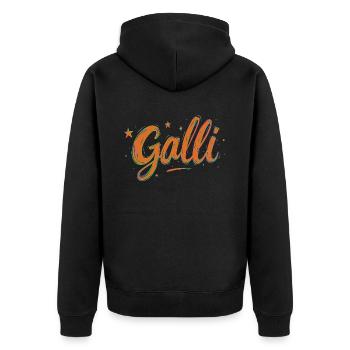 Halli & Galli Partnerlook Party outfit - Galli - Unisex Premium Bio Zip Hoodie - Schwarz - Hinten - Nico (187cm)