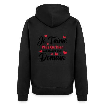 Je t’aime plus qu’hier mais moins que demain - Veste à capuche bio Premium Unisexe - noir - Dos - Nico (187cm)