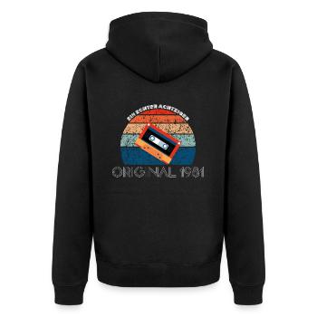 Ein echter Achtziger - Original 1981 - Unisex Premium Bio Zip Hoodie - Schwarz - Hinten - Nico (187cm)