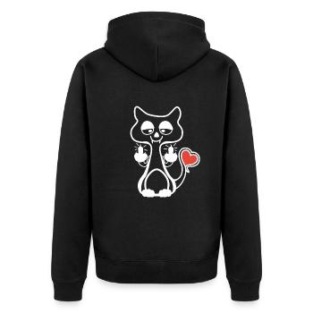 Fuck You Katze - Unisex Premium Bio Zip Hoodie - Schwarz - Hinten - Nico (187cm)