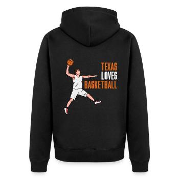 Texas basketball design for proud Texas fans - Unisex Premium Organic Zip Hoodie - black - Back - Nico (187cm)