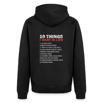 I love Fishing 10 things I love about fishing - Unisex Premium Organic Zip Hoodie - black - Back - Nico (187cm)
