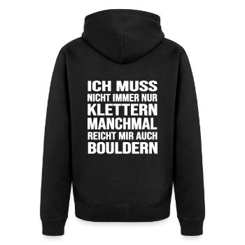 bouldern boulderfelsen freiklettern boulderzeit - Unisex Premium Bio Zip Hoodie - Schwarz - Hinten - Nico (187cm)