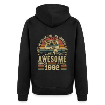 April 1992 Vintage-Geburtstags-Retro-Geschenk - Unisex Premium Bio Zip Hoodie - Schwarz - Hinten - Nico (187cm)