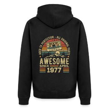 Avril 1977 Vintage Anniversaire Rétro Cadeau - Veste à capuche bio Premium Unisexe - noir - Dos - Nico (187cm)