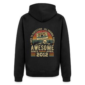 April 2012 Vintage Retro Geburtstagsgeschenk - Unisex Premium Bio Zip Hoodie - Schwarz - Hinten - Nico (187cm)