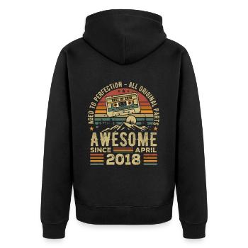 April 2018 Vintage Retro Geburtstagsgeschenk - Unisex Premium Bio Zip Hoodie - Schwarz - Hinten - Nico (187cm)