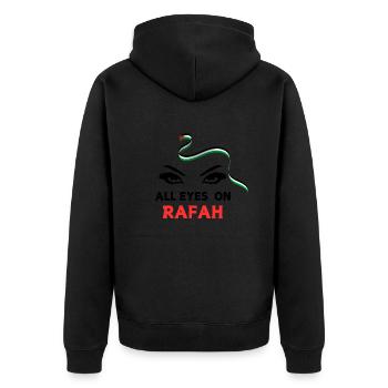 All eyes on Rafah - Unisex Premium Bio Zip Hoodie - Schwarz - Hinten - Nico (187cm)