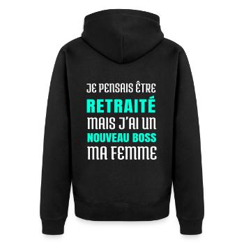 tee shirt retraité humour retraite homme cadeau - Veste à capuche bio Premium Unisexe - noir - Dos - Nico (187cm)