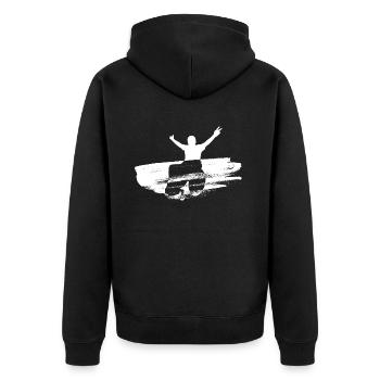 Paralimpisches Weiß - Unisex Premium Bio Zip Hoodie - Schwarz - Hinten - Nico (187cm)