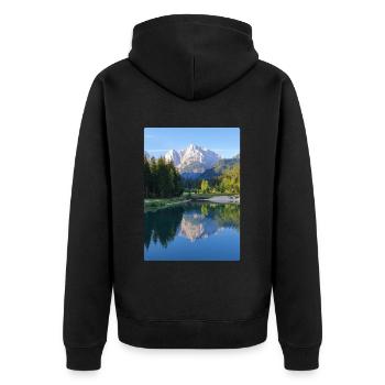 Jasna See Kranjska Gora Slowenien - Unisex Premium Bio Zip Hoodie - Schwarz - Hinten - Nico (187cm)