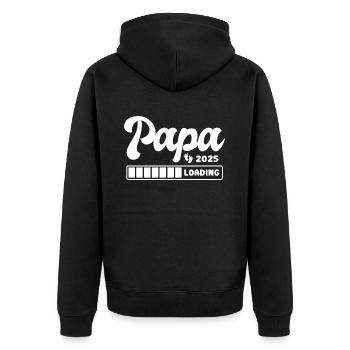 Papa 2025 loading - Schwangerschaft - Geschenk - Unisex Premium Bio Zip Hoodie - Schwarz - Hinten - Nico (187cm)