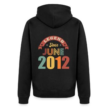 Anniversary 10 years legend born in June 2012 - Unisex Premium Organic Zip Hoodie - black - Back - Nico (187cm)