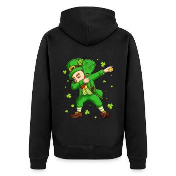 Padel Tennis Dabbing Leprechaun St Patrick Day - Unisex Premium Organic Zip Hoodie - black - Back - Nico (187cm)