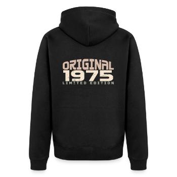 Jahrgang 1975 limitierte Auflage 1975 Geburtstag - Unisex Premium Bio Zip Hoodie - Schwarz - Hinten - Nico (187cm)