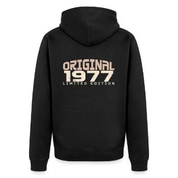 Jahrgang 1977 limitierte Auflage 1977 Geburtstag - Unisex Premium Bio Zip Hoodie - Schwarz - Hinten - Nico (187cm)