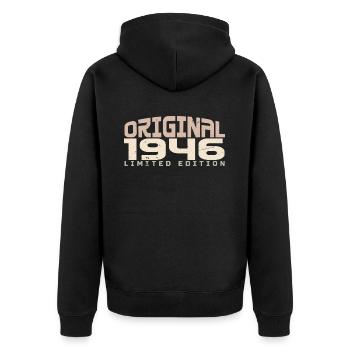 Jahrgang 1946 limitierte Auflage 1946 Geburtstag - Unisex Premium Bio Zip Hoodie - Schwarz - Hinten - Nico (187cm)
