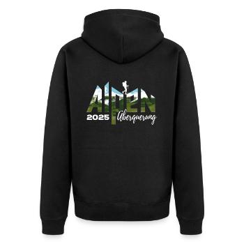 Alpenüberquerung Alpen Überquerung 2025 Wandern - Unisex Premium Bio Zip Hoodie - Schwarz - Hinten - Nico (187cm)