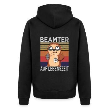 Beamtenstatus & lustige Beamten Sprüche - Unisex Premium Bio Zip Hoodie - Schwarz - Hinten - Nico (187cm)