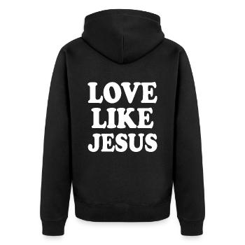 Love like jesus - Unisex Premium Bio Zip Hoodie - Schwarz - Hinten - Nico (187cm)