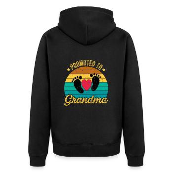 Promoted to Grandma - Befördert zur Oma Retro - Unisex Premium Bio Zip Hoodie - Schwarz - Hinten - Nico (187cm)
