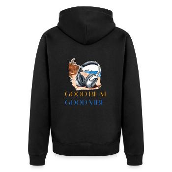 Good Beat, Good Vibe Headphones on Palm Beach - Unisex Premium Organic Zip Hoodie - black - Back - Nico (187cm)