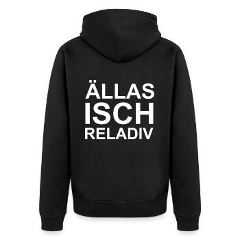 Ällas isch reladiv - Unisex Premium Bio Zip Hoodie - Schwarz - Hinten - Nico (187cm)