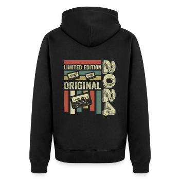 Millésime 2024 - Citation d’anniversaire rétro 2024 - Veste à capuche bio Premium Unisexe - noir - Dos - Nico (187cm)