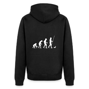 Ente Evolution - Unisex Premium Bio Zip Hoodie - Schwarz - Hinten - Nico (187cm)
