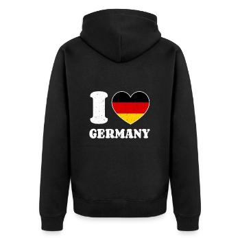 I Love Germany Herz Deutsche Flagge - Unisex Premium Bio Zip Hoodie - Schwarz - Hinten - Nico (187cm)