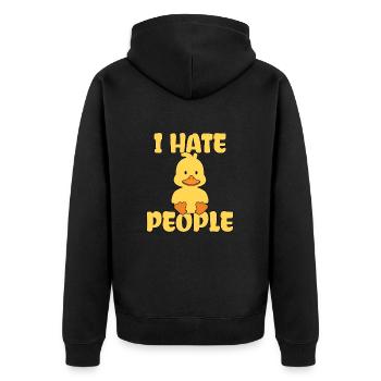 I Hate People Ente Lustig Süßes Entchen Entenküken - Unisex Premium Bio Zip Hoodie - Schwarz - Hinten - Nico (187cm)
