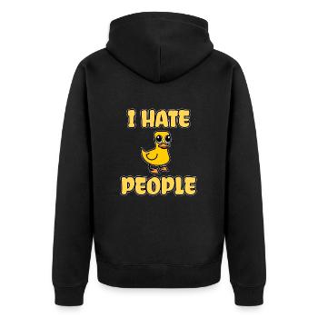 Lustige Ente Süßes Entchen I Hate People - Unisex Premium Bio Zip Hoodie - Schwarz - Hinten - Nico (187cm)