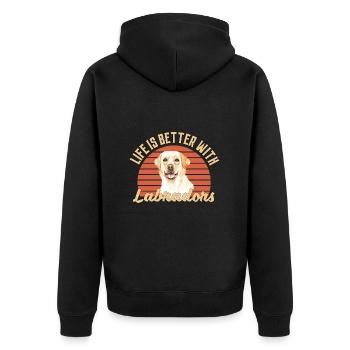 Labrador Vintage - Unisex Premium Bio Zip Hoodie - Schwarz - Hinten - Nico (187cm)