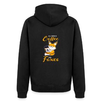 Kaffee und Füchse - Unisex Premium Bio Zip Hoodie - Schwarz - Hinten - Nico (187cm)