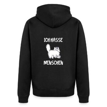 Cat hates people I hate people - Unisex Premium Organic Zip Hoodie - black - Back - Nico (187cm)