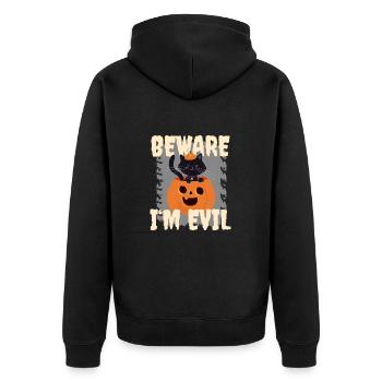 Süße Halloween Katze Lustiger Spruch - Unisex Premium Bio Zip Hoodie - Schwarz - Hinten - Nico (187cm)
