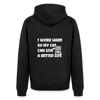 I work hard for my cat - Unisex Premium Organic Zip Hoodie - black - Back - Nico (187cm)