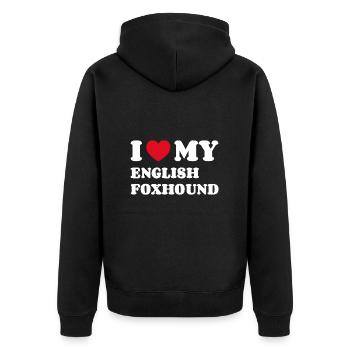 I Love My English Foxhound - Unisex Premium Bio Zip Hoodie - Schwarz - Hinten - Nico (187cm)